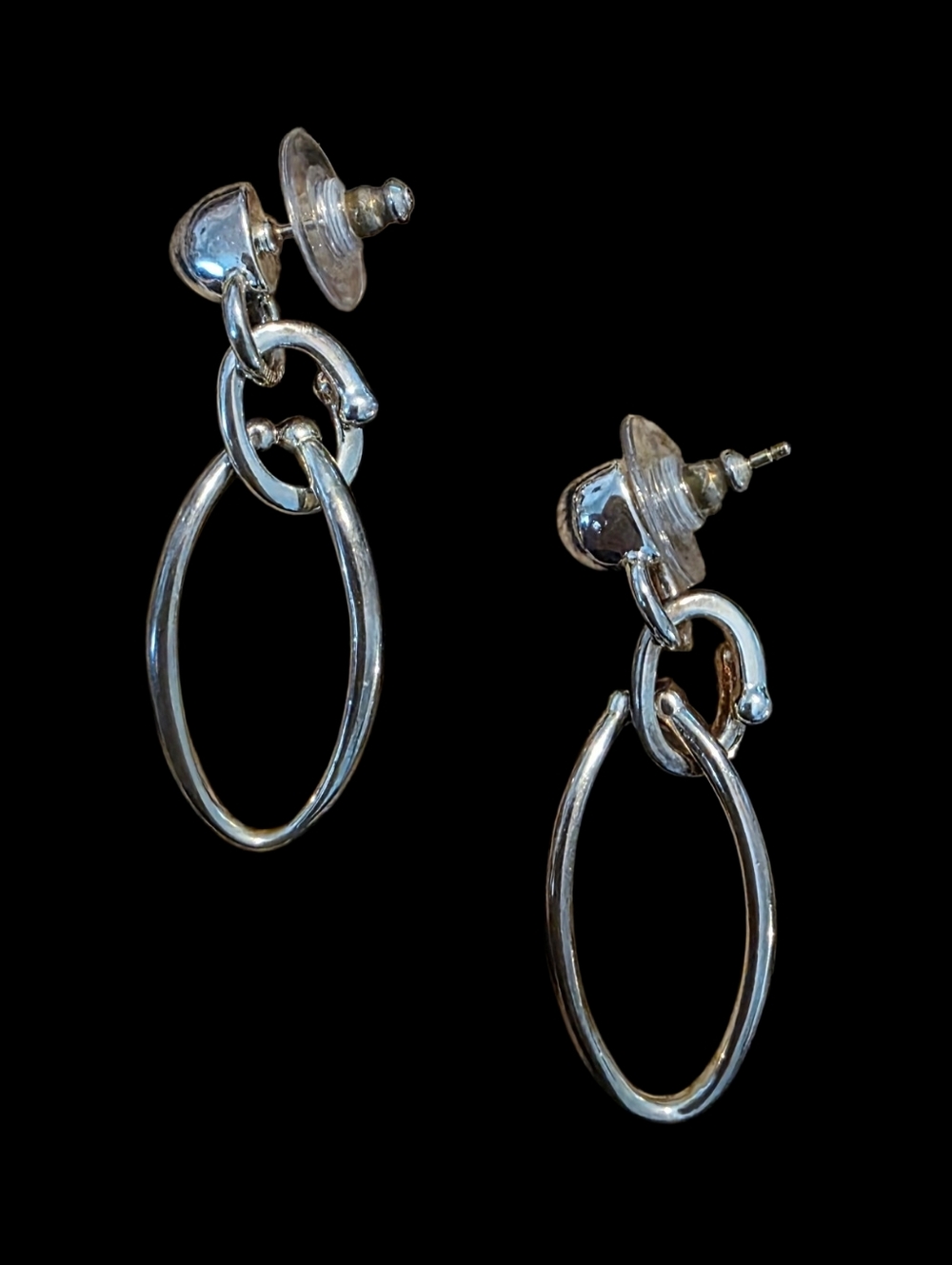 Silver Double Hoop Drop Earrings - Women Jewelry